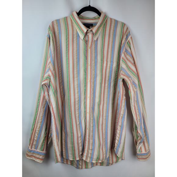 Lands End Men's Striped Long Sleeve Button Up Shirt Blue Green Red Yellow Sz XL - Picture 1 of 12